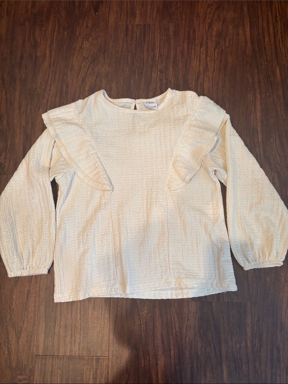 Zara Cream Ruffle-Shoulder Long Sleeve Top